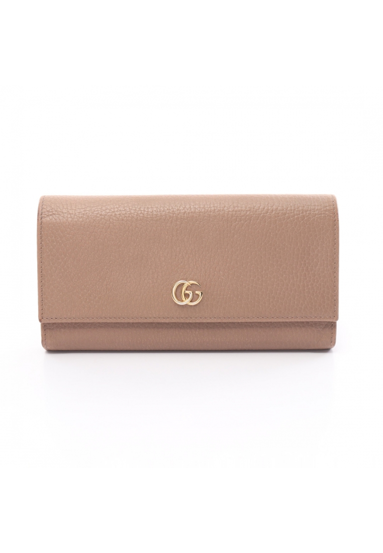 二奢 Pre-loved Gucci petite marmont continental wallet Bi-fold Long Wallet leather Gray brown