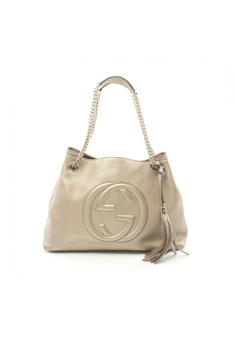 二奢 Pre-loved Gucci Soho Interlocking G chain shoulder bag leather Champagne Gold