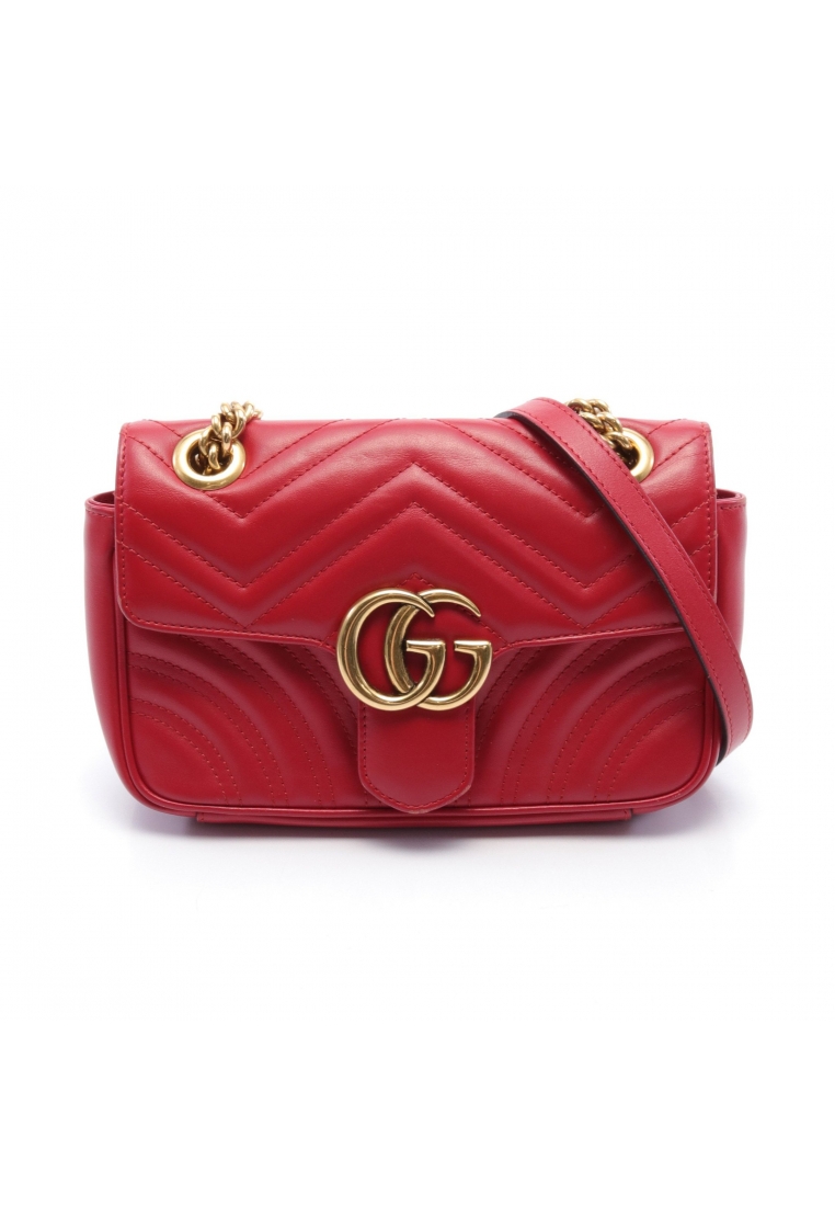二奢 Pre-loved Gucci GG Marmont chain shoulder bag leather Red