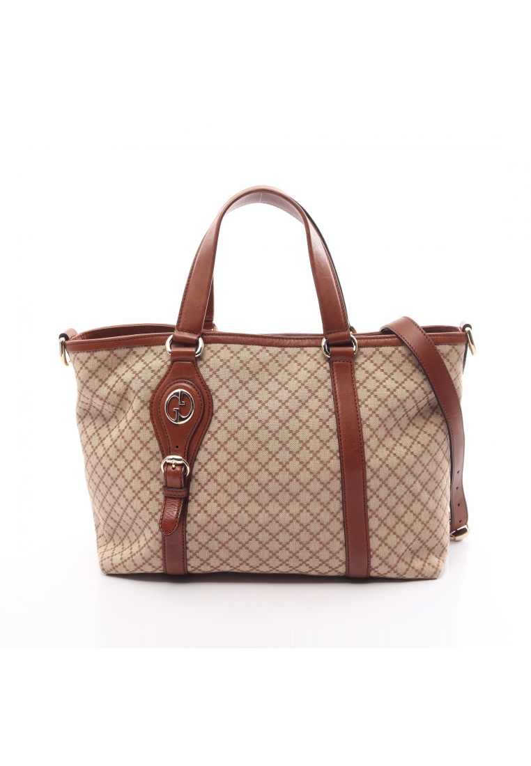 二奢 Pre-loved Gucci Diamante Handbag tote bag canvas leather beige Brown 2WAY