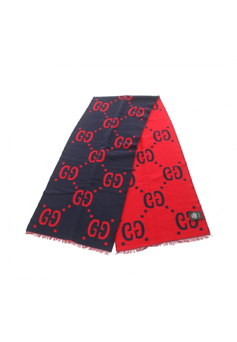 GUCCI 二奢 Pre-loved Gucci GG jacquard Scarf wool Navy Red