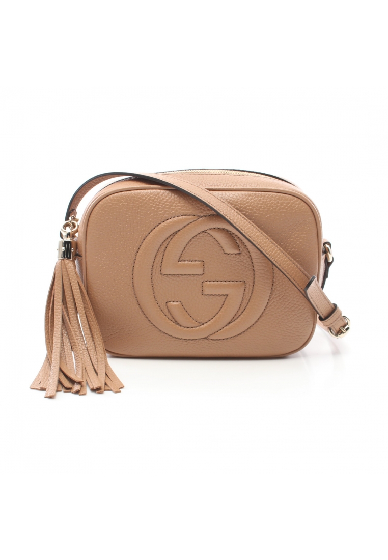 二奢 Pre-loved Gucci Soho disco bag Interlocking G Shoulder bag leather beige tassel