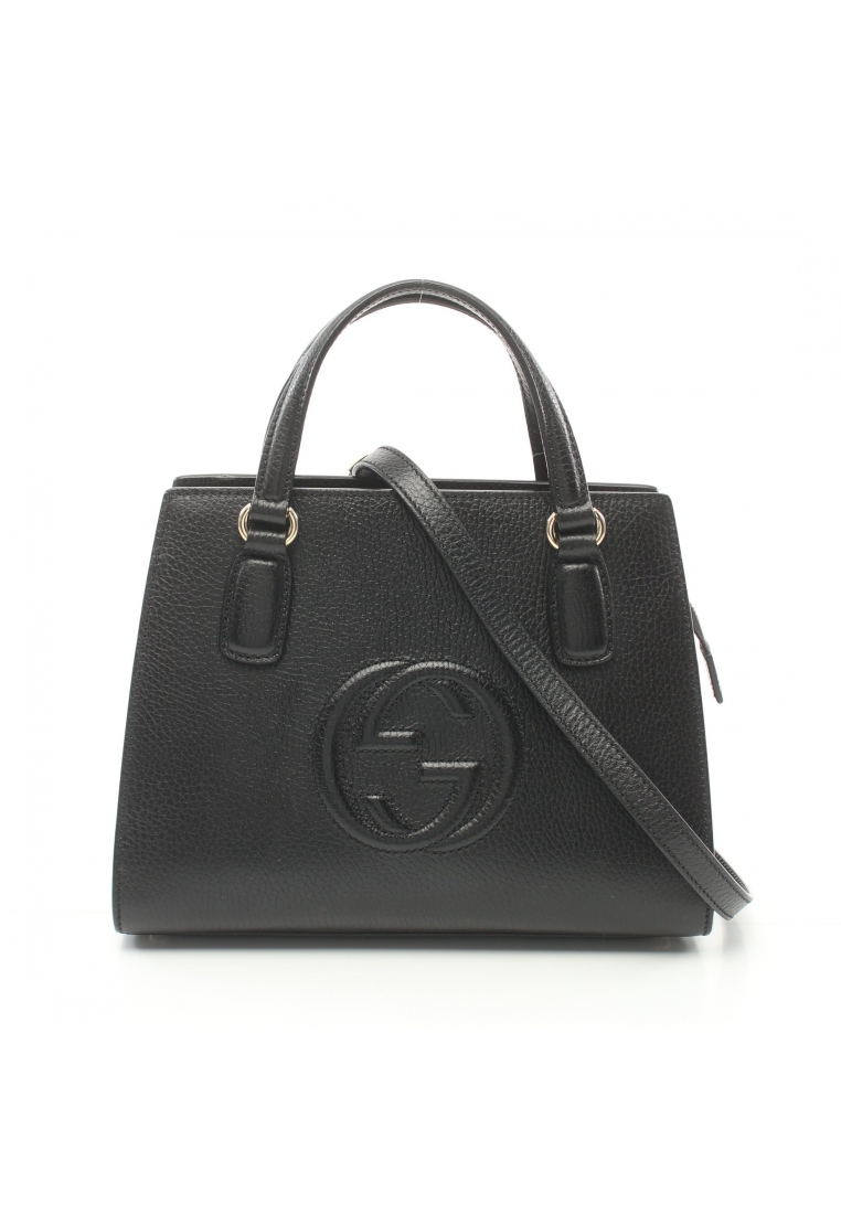 二奢 Pre-loved Gucci Soho Interlocking G Handbag leather black 2WAY