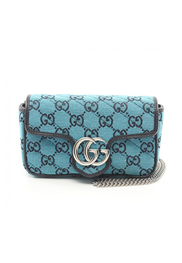 Gucci 二奢 Pre-loved GUCCI GG Marmont super mini bag chain shoulder bag canvas leather blue black
