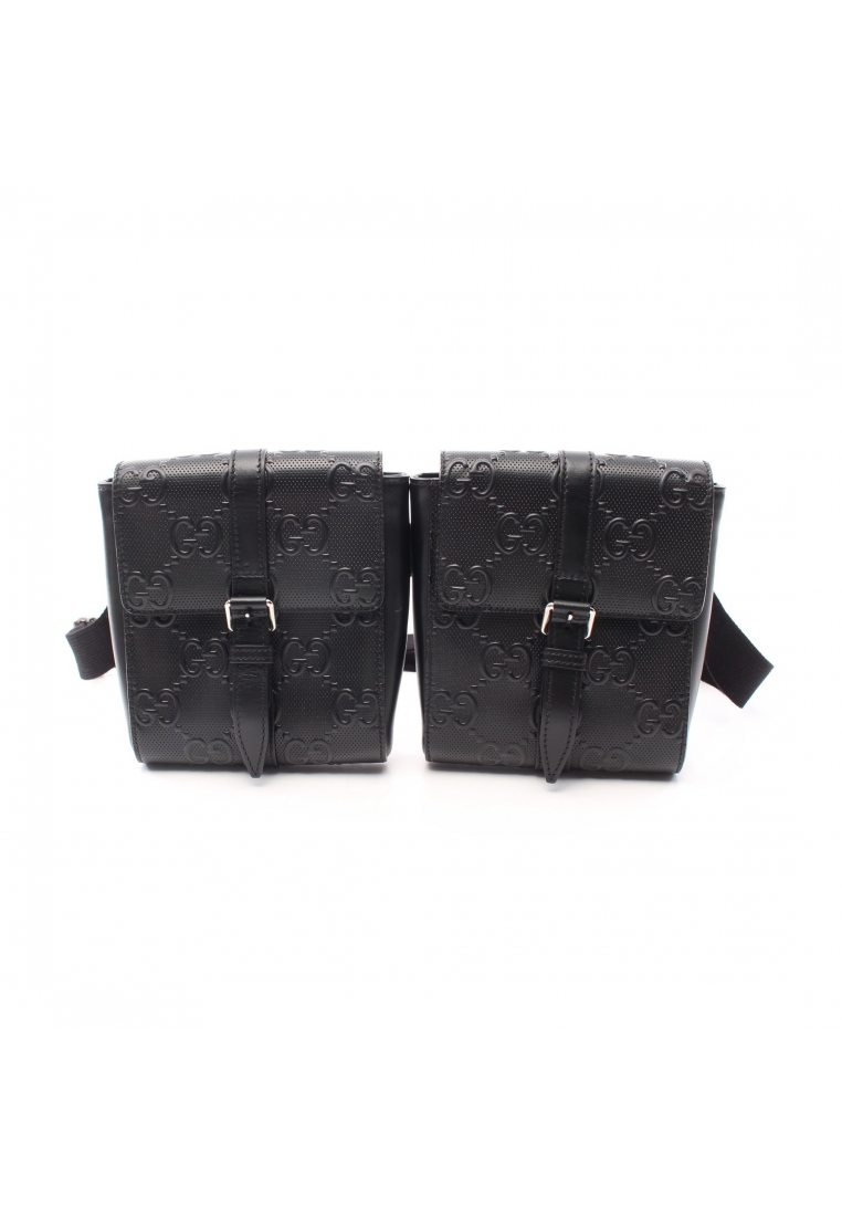 二奢 Pre-loved Gucci GG embossed body bag waist bag leather black