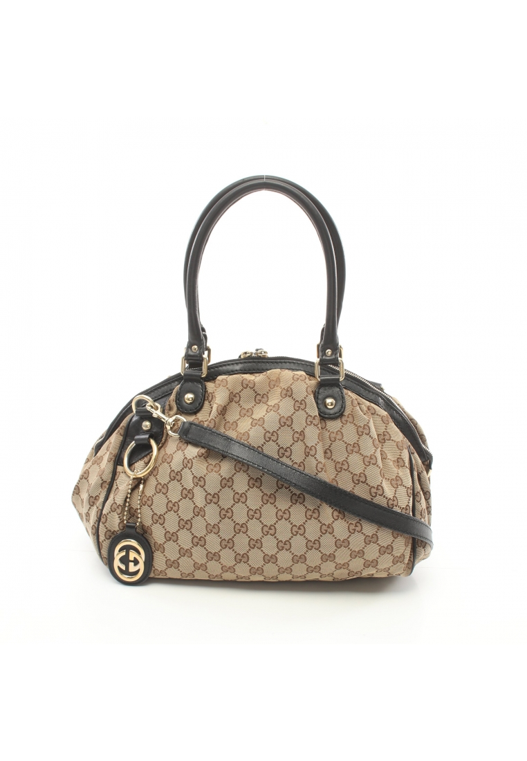 二奢 Pre-loved Gucci Sukey GG canvas Handbag canvas leather beige black 2WAY