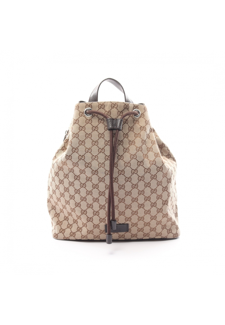 二奢 Pre-loved Gucci GG canvas Backpack rucksack canvas leather beige Dark brown