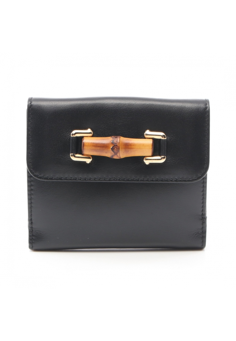 二奢 Pre-loved Gucci Bamboo Bi-fold wallet leather black