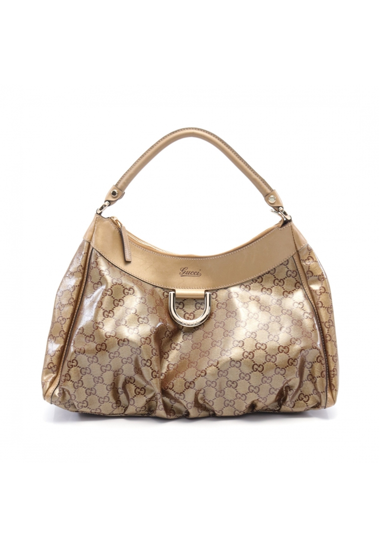GUCCI 二奢 Pre-loved Gucci Abby GG Crystal one shoulder bag Coated canvas leather gold light brown