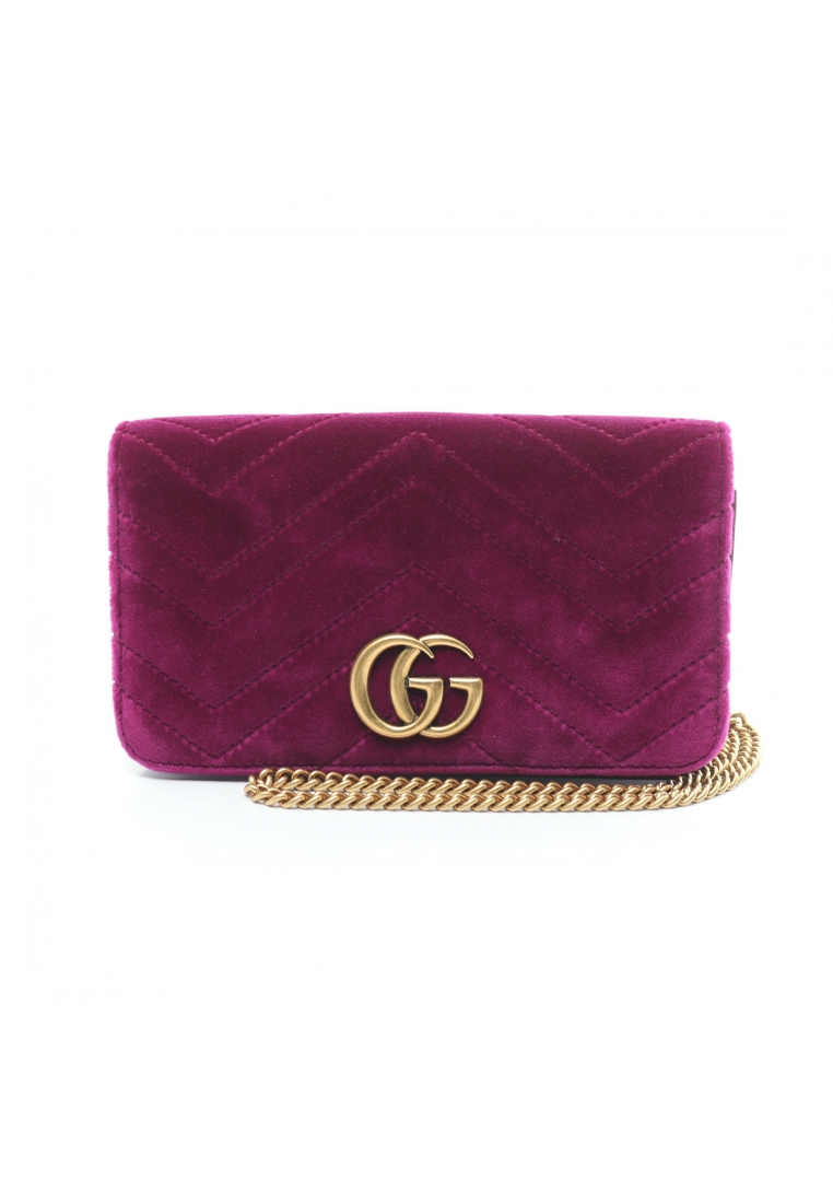 二奢 Pre-loved Gucci GG Marmont chain shoulder bag Velor leather purple