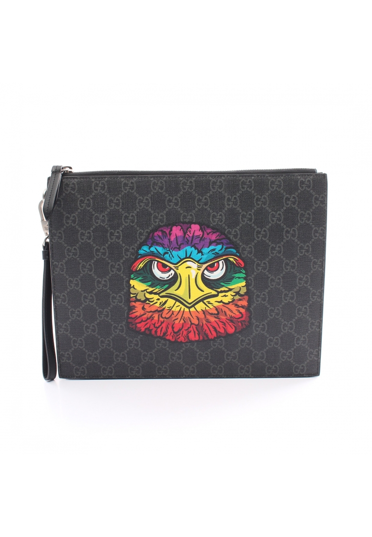 二奢 Pre-loved Gucci BESTIARY Bestiary GG Supreme Clutch bag second bag Eagle Print PVC leather black multicolor