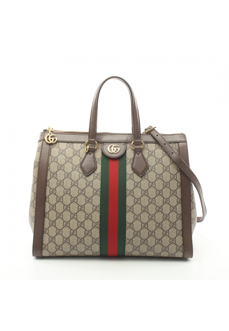 二奢 Pre-loved Gucci Ophidia GG Supreme Medium Handbag tote bag PVC leather beige Dark brown multicolor 2WAY