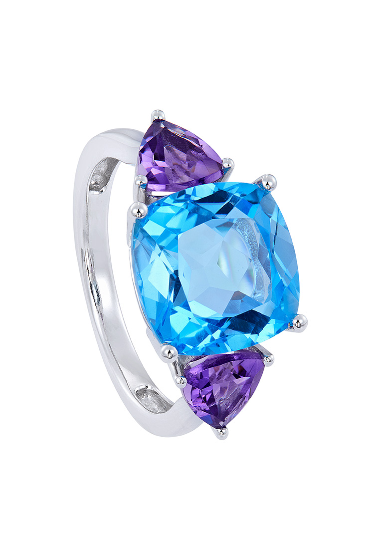 HABIB Cushion Cut Blue Topaz and Triangle Amethyst Diamond Ring in 375/9K White Gold 266650623