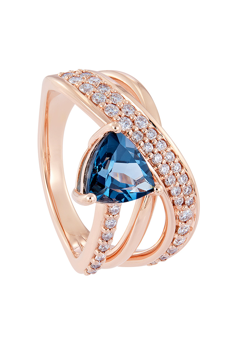 HABIB Trilliant Cut Blue Topaz and Diamond Ring in 375/9K Rose Gold 266580623