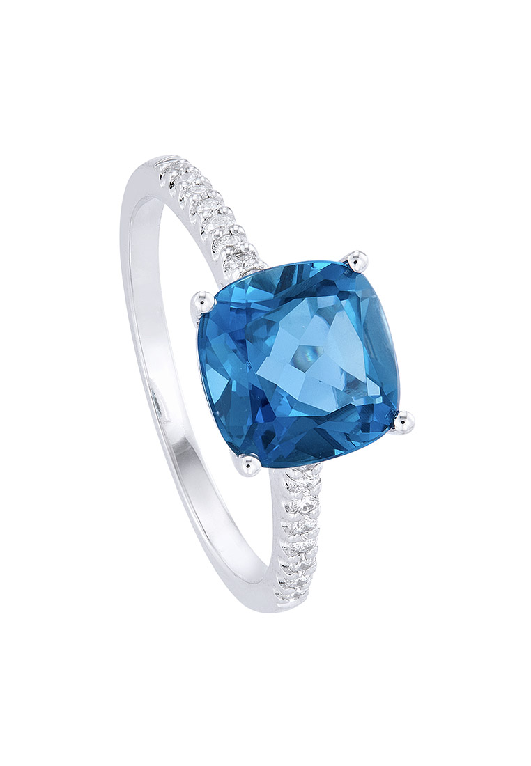 HABIB Cushion Cut Blue Topaz and Diamond Ring in 375/9K White Gold 265481222(WG)-BTOPZ
