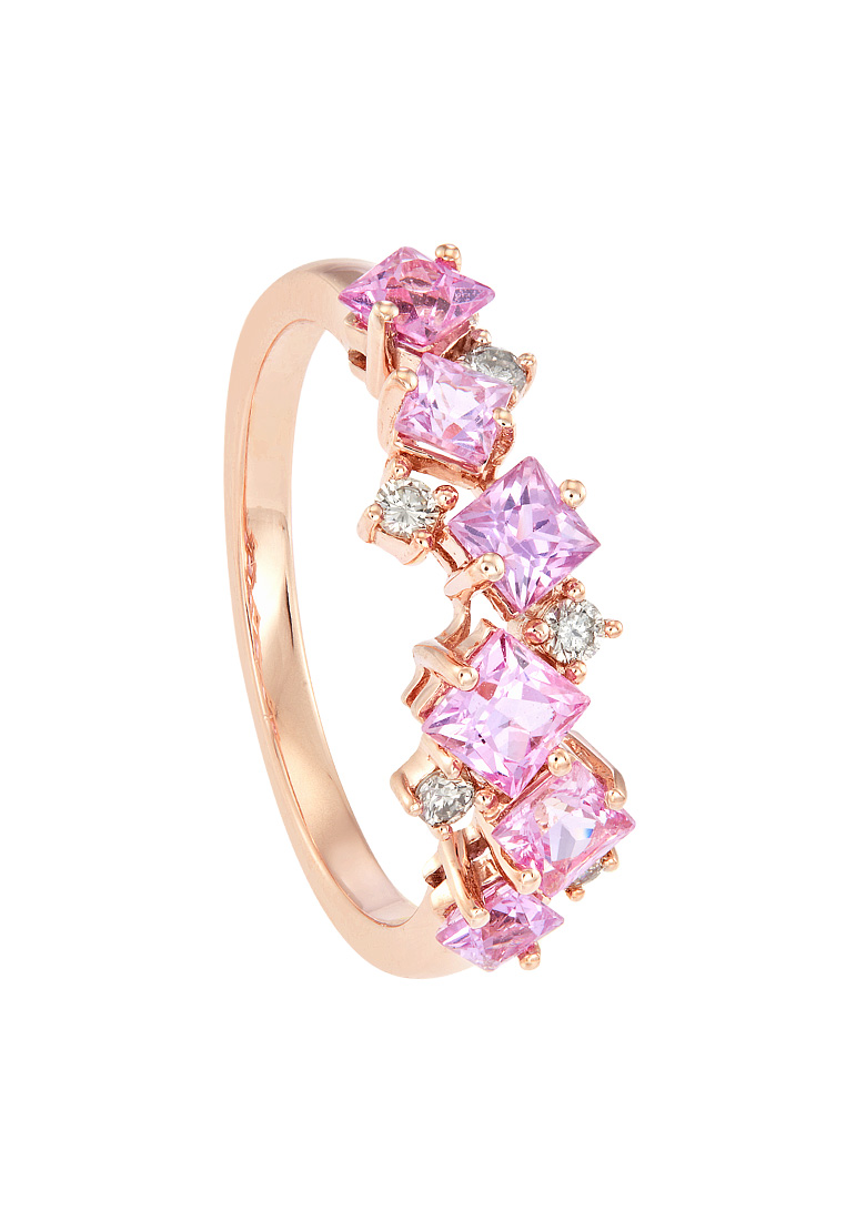 HABIB Chic Collection Princess Cut Pink Sapphire and Round Diamond Ring in 375/9K Rose Gold 266270323