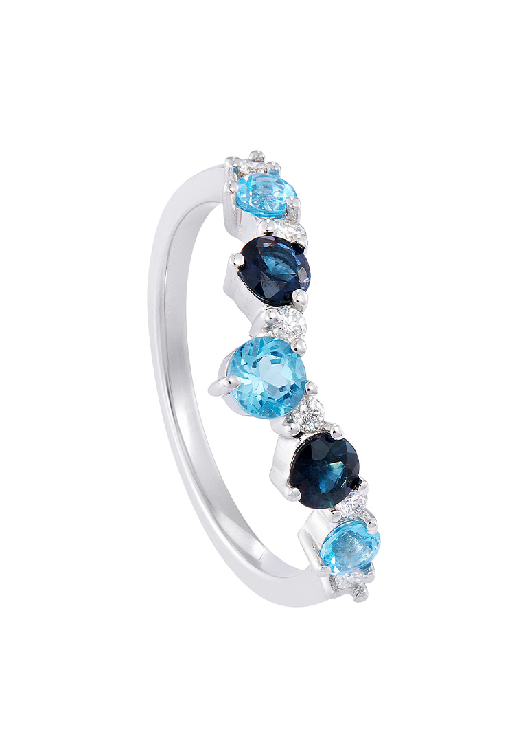 HABIB CHIC | Round Blue Sapphire, Blue Topaz and Diamond Ring in 375/9K White Gold 265571222(WG)-BS-C