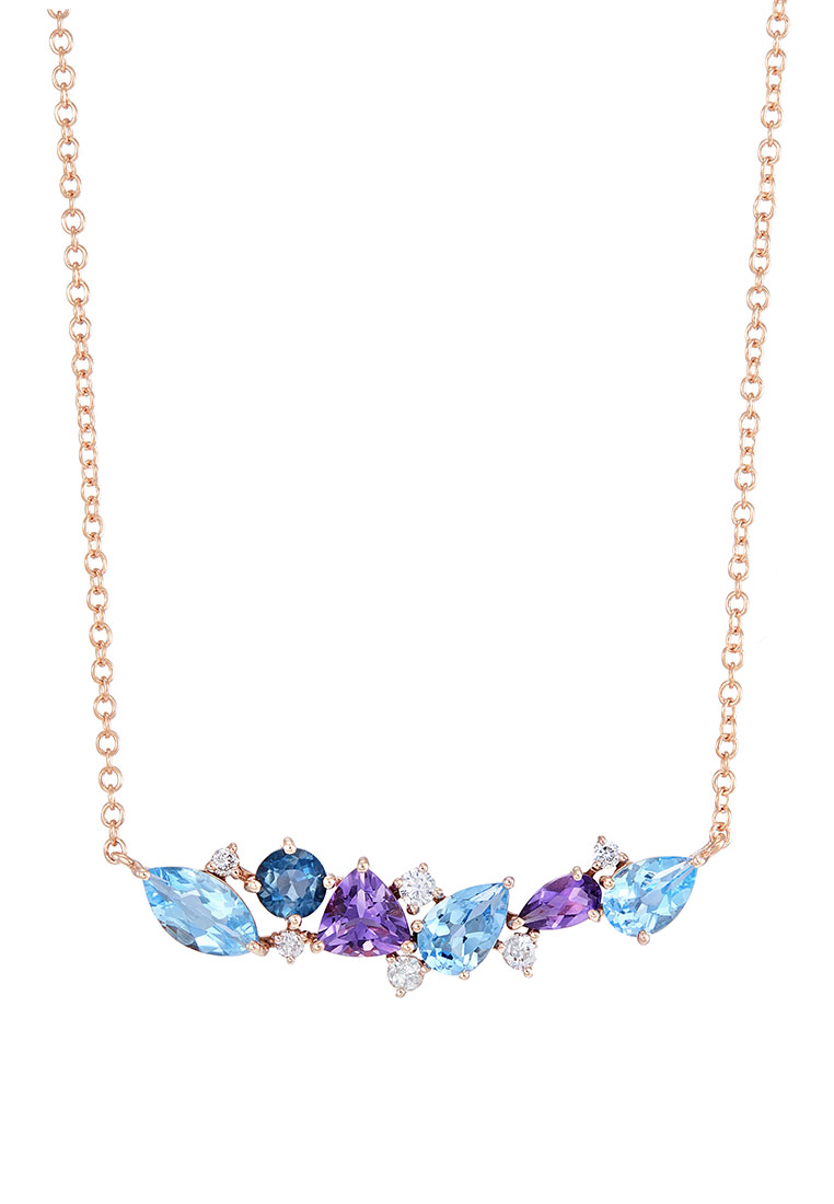HABIB Chic Collection Amethyst and Blue Topaz Gemstone Diamond Necklace in Rose Gold 559030722(RG)-BTOPZ