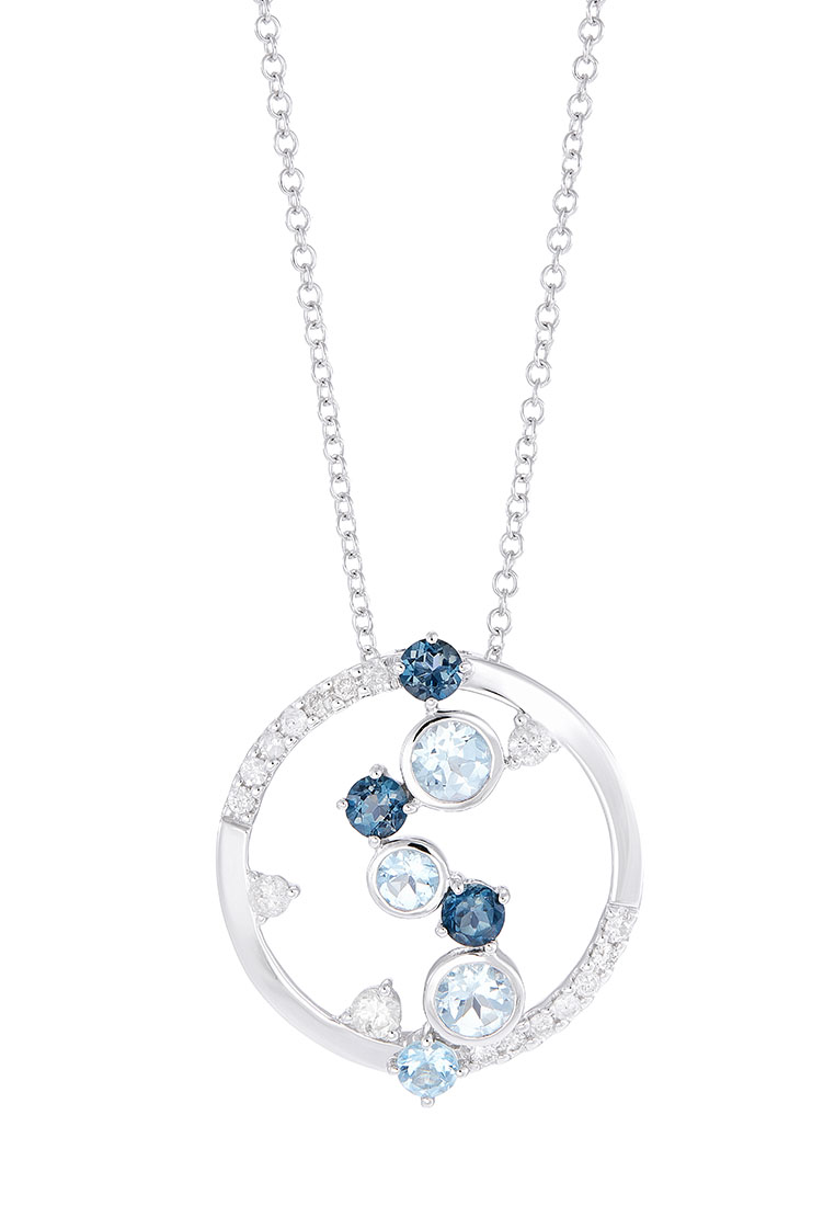 HABIB Chic Collection Blue Topaz Gemstone Diamond Necklace in White Gold 559070722(WG)-BTOPZ