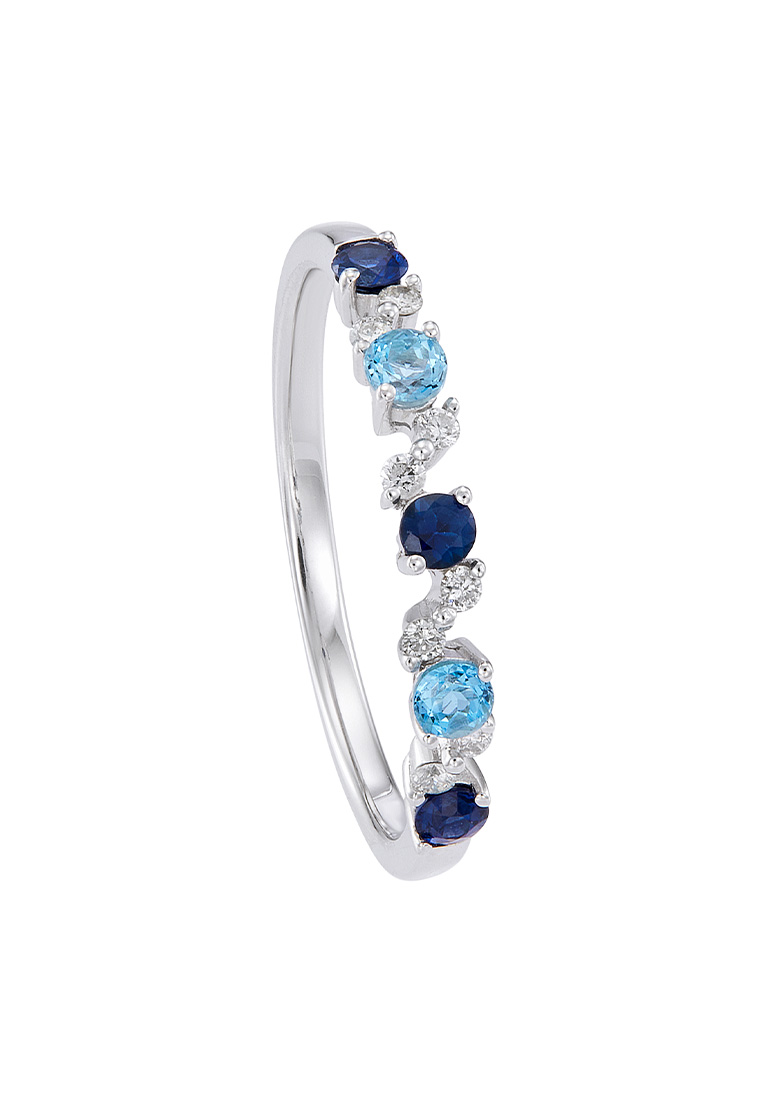 HABIB CHIC | Round Blue Sapphire, Blue Topaz and Diamond Ring in 375/9K White Gold 265551222(WG)-BS-A