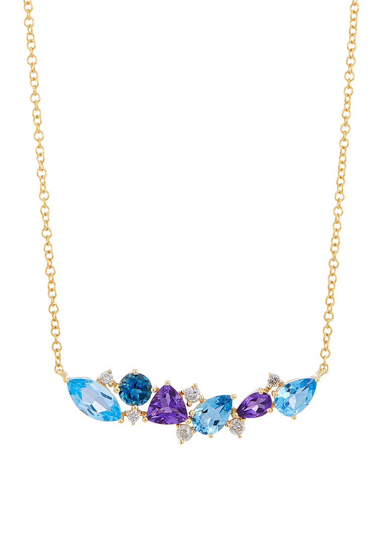 HABIB CHIC | Amethyst, Blue Topaz and Round Diamond Necklace in 375/9K Yellow Gold 559031123(YG)-BTOPZ