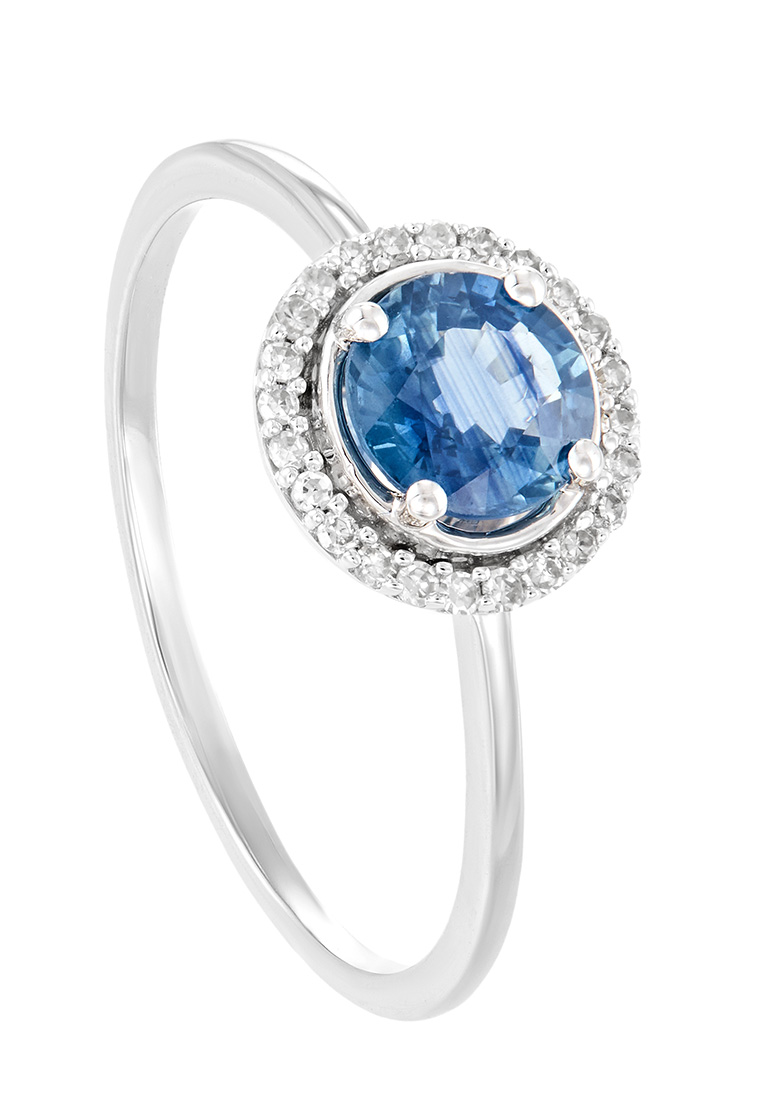HABIB Blue Sapphire and Halo Diamond Ring in 375/9K White Gold 261881121(R)WG-BS