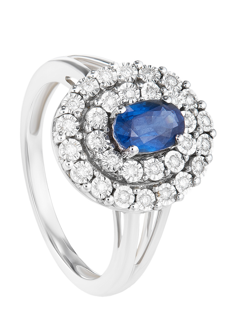 HABIB Oval Shape Blue Sapphire Halo Round Diamond Ring in 375/9K White Gold 24709