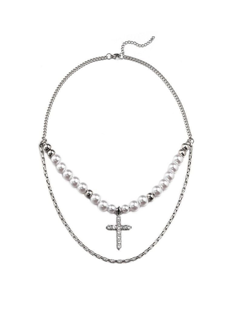HAPPY FRIDAYS 珍珠鋯石十字架雙層鏈 DWX0870