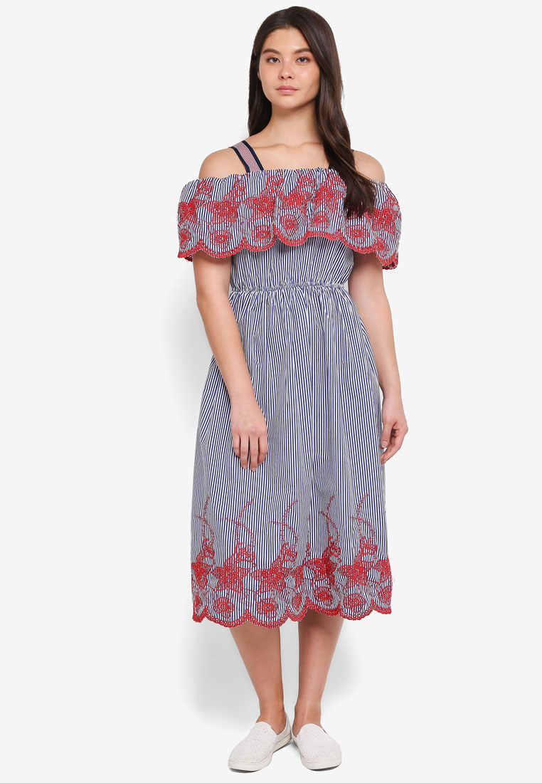 Haute Kelly Mi-Ja Off Shoulder Embroidery Dress