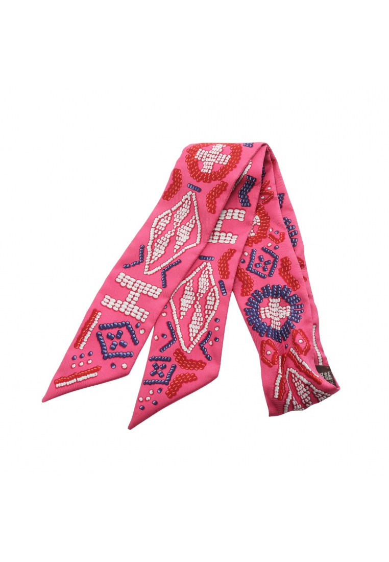 二奢 Pre-loved Hermès twilly KELLY EN PERLES ribbon scarf silk pink multicolor