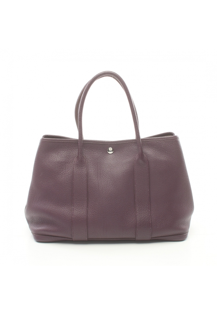 二奢 Pre-loved Hermès garden party PM Handbag tote bag Negonda leather dark purple silver hardware □ R stamp