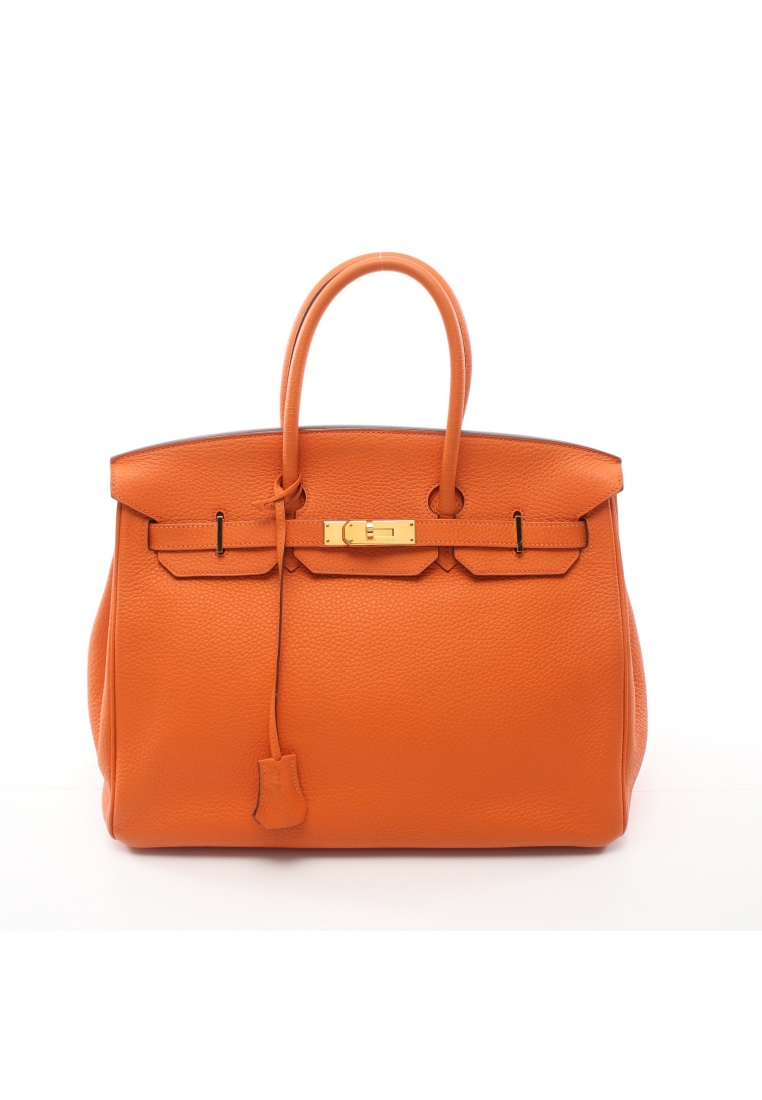 二奢 Pre-loved Hermès birkin 35 Feu Handbag Togo orange gold hardware □N engraved