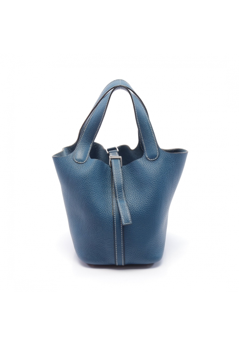二奢 Pre-loved Hermès Picotane PM Handbag Clemence leather dark blue silver hardware □H stamp