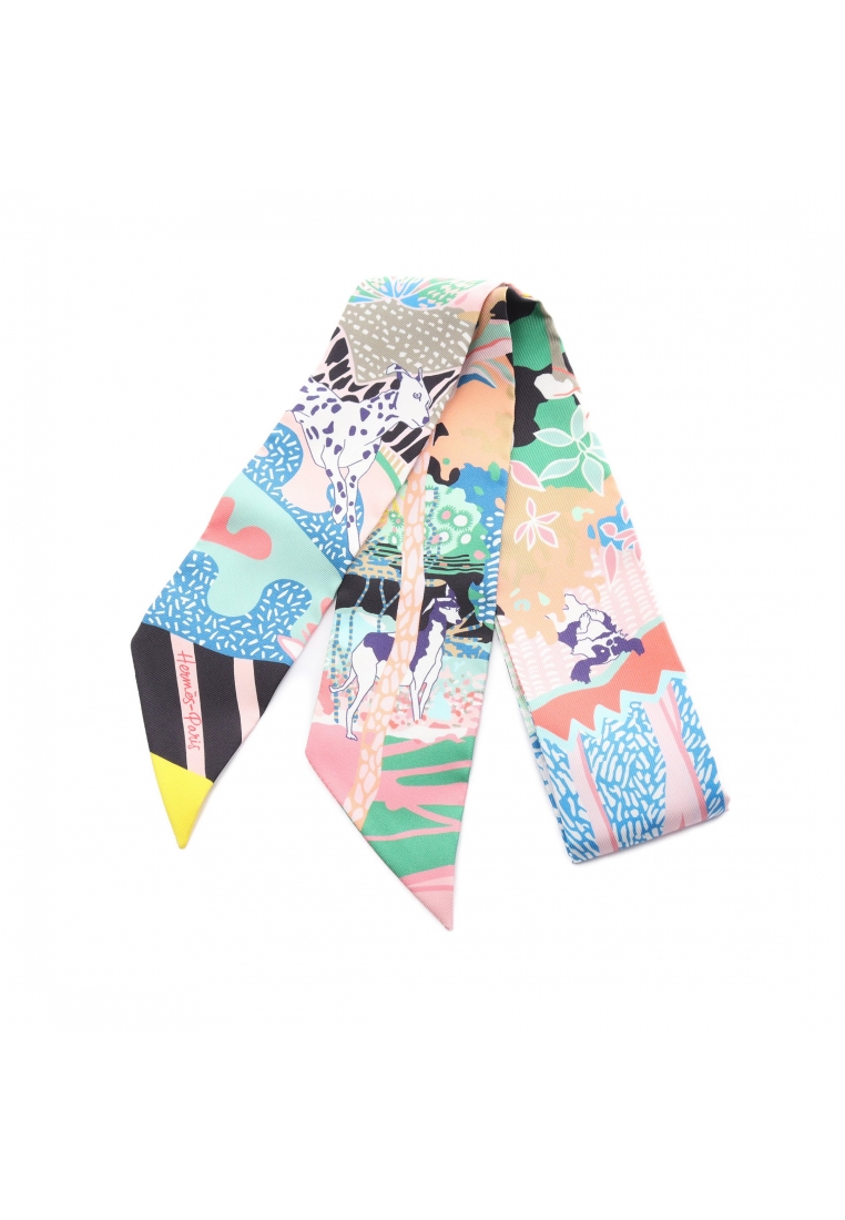 二奢 Pre-loved Hermès twilly EN LIBERTE ribbon scarf silk pink multicolor