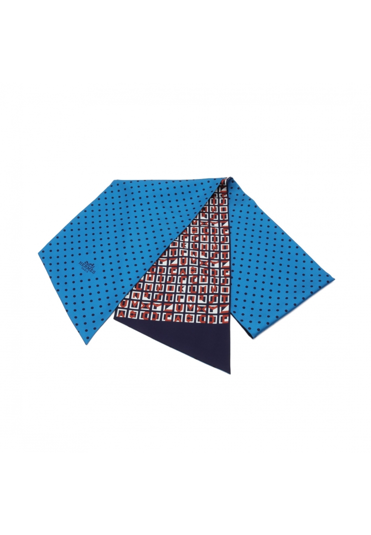 二奢 Pre-loved Hermès maxi twilly LETTRES ET POIS scarf silk blue Navy multicolor