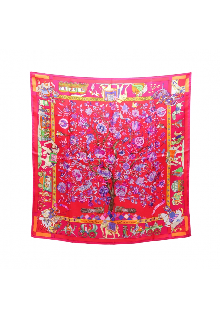 二奢 Pre-loved Hermès carres 90 fantaisies indiennes scarf silk Pink purple multicolor