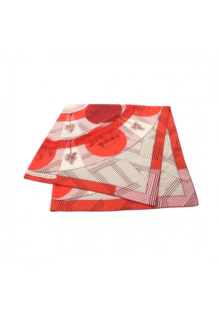 二奢 Pre-loved Hermès Carréjean carres 140 JEU DES OMNIBUS REMIX scarf shawl cashmere silk Red white multicolor