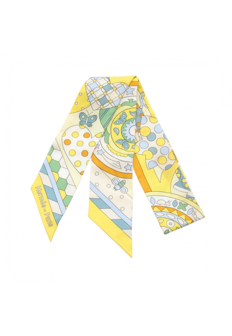 二奢 Pre-loved Hermès twilly LES MURMURES DE LA FORET ribbon scarf silk yellow multicolor