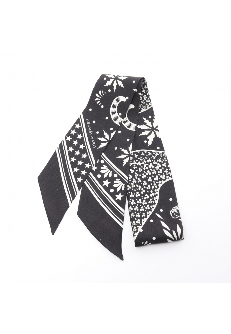 二奢 Pre-loved Hermès twilly Les Leopards ribbon scarf silk black white