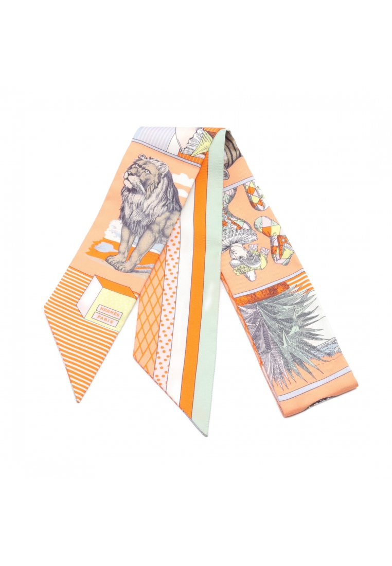 二奢 Pre-loved Hermès twilly Grand Theatre Nouveau ribbon scarf silk coral orange multicolor