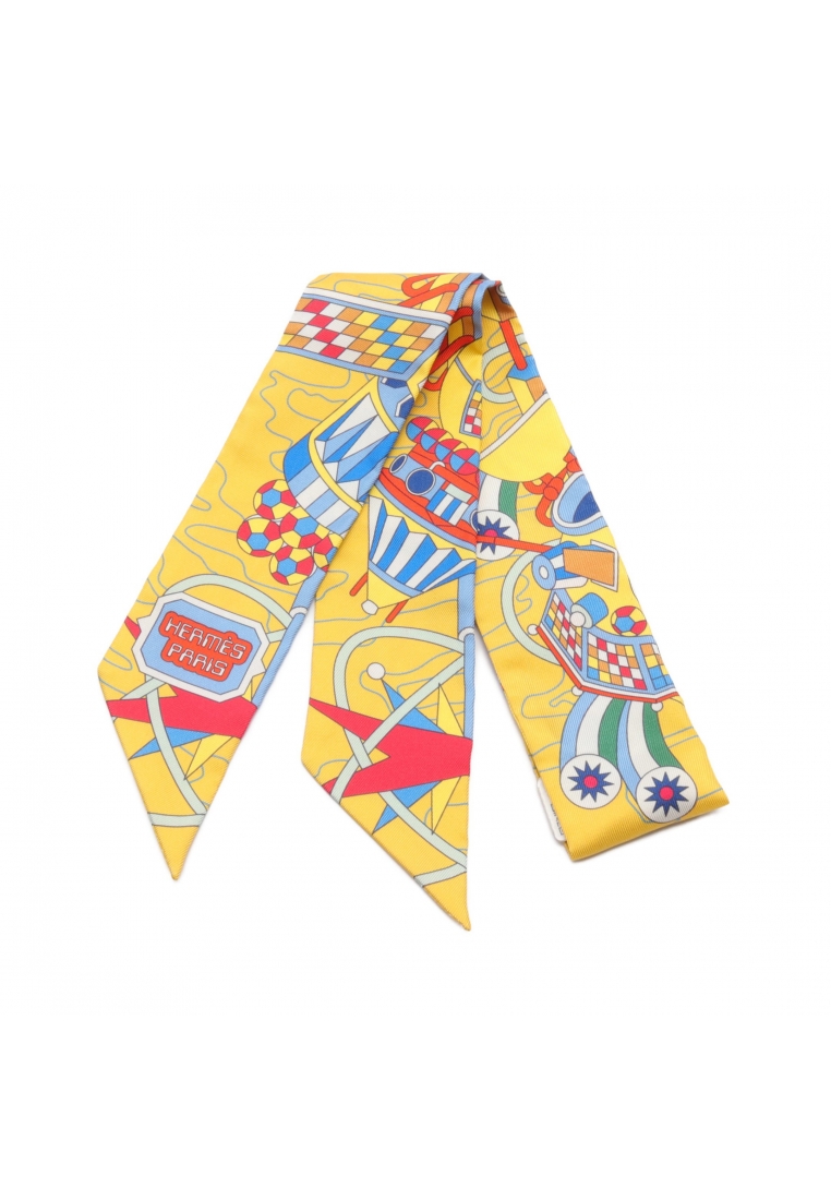 二奢 Pre-loved Hermès twilly ODYSSEY ribbon scarf silk yellow multicolor