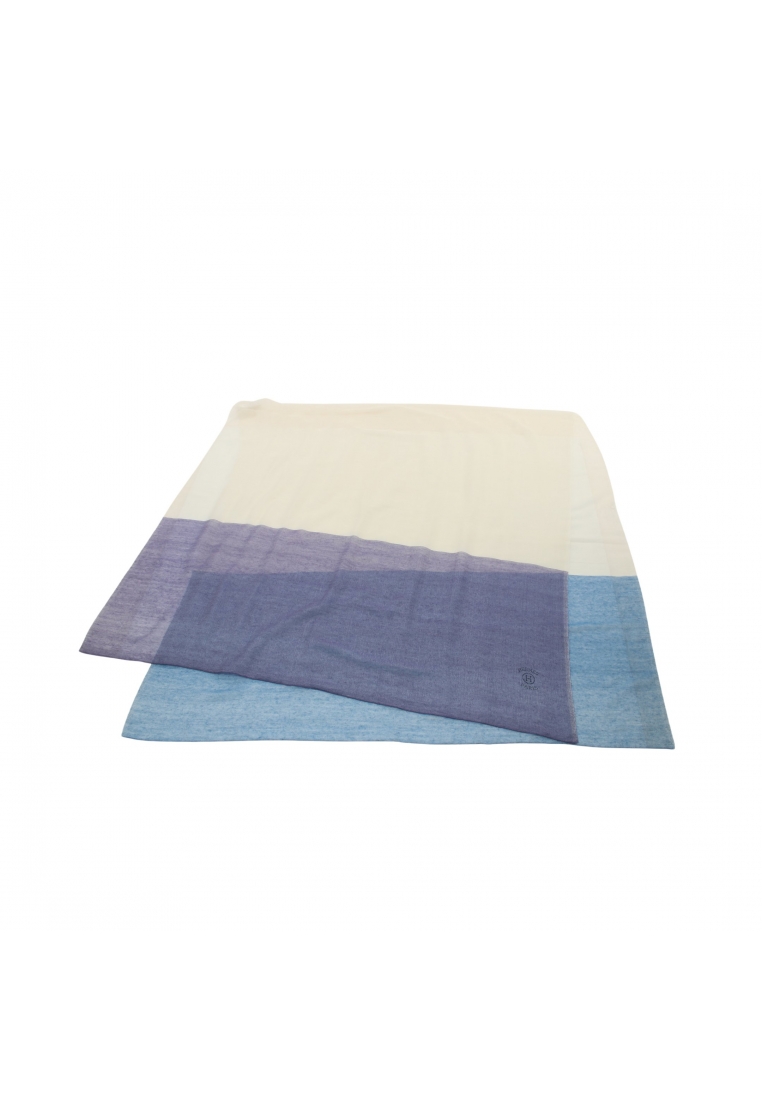 二奢 Pre-loved Hermès Stall shawl cashmere silk white blue Navy