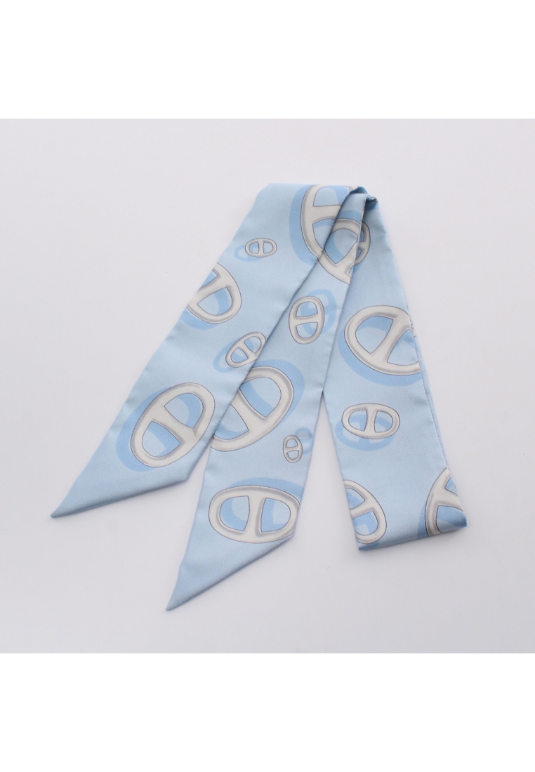 二奢 Pre-loved Hermès twilly Chaîne d'Ancre ribbon scarf silk Light blue