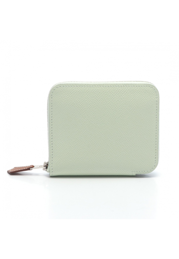 二奢 Pre-loved Hermès Azap Compact silk in veil fizz round zipper wallet Veau epsom Light green silver hardware U stamp