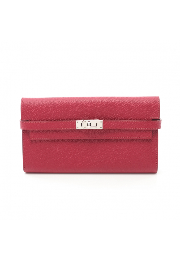 二奢 Pre-loved Hermès kelly wallet long Ruby Bi-fold Long Wallet Veau epsom Pink purple silver hardware □O stamp