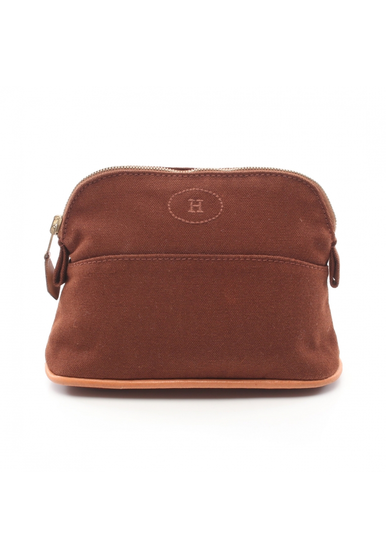 二奢 Pre-loved Hermès bolide pouch 15 mini mini Pouch canvas leather Brown