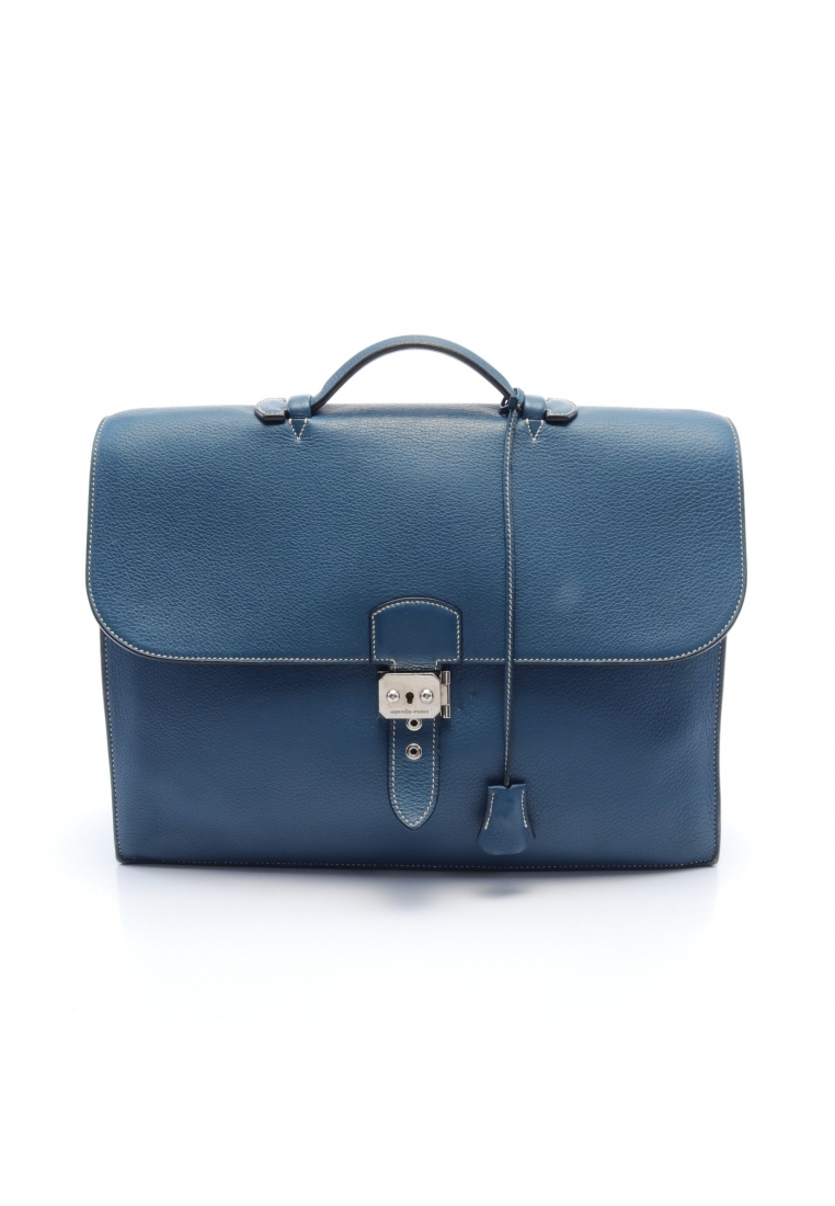 二奢 Pre-loved Hermès Sac Adepesh 38 Briefcase Business bag Clemence leather blue silver hardware □G stamp