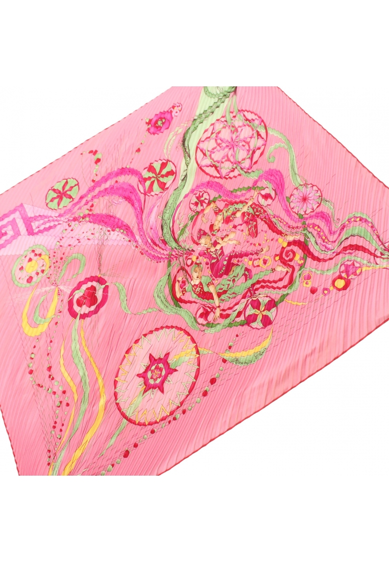 二奢 Pre-loved Hermès Caleprise La Danse du Cosmos pleats scarf silk pink multicolor