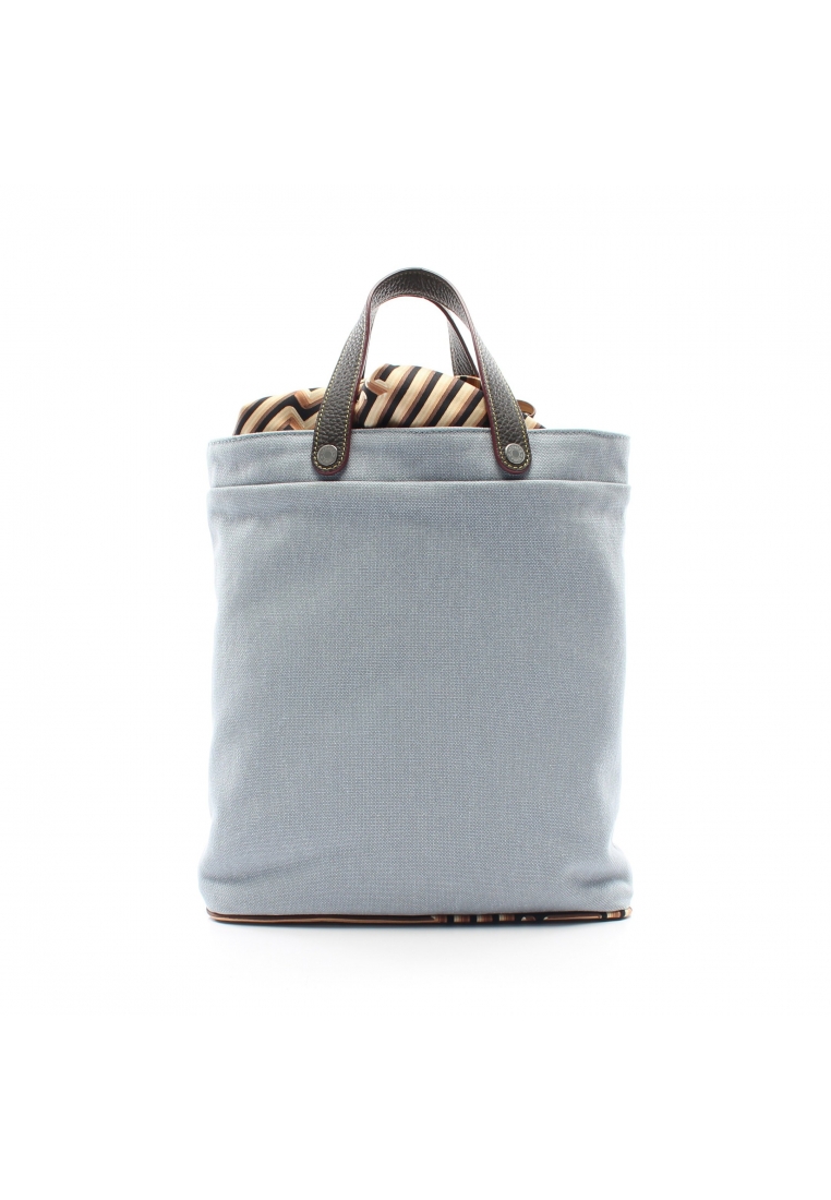 二奢 Pre-loved Hermès Petite Ash Handbag tote bag canvas leather silk Light blue multicolor silver hardware