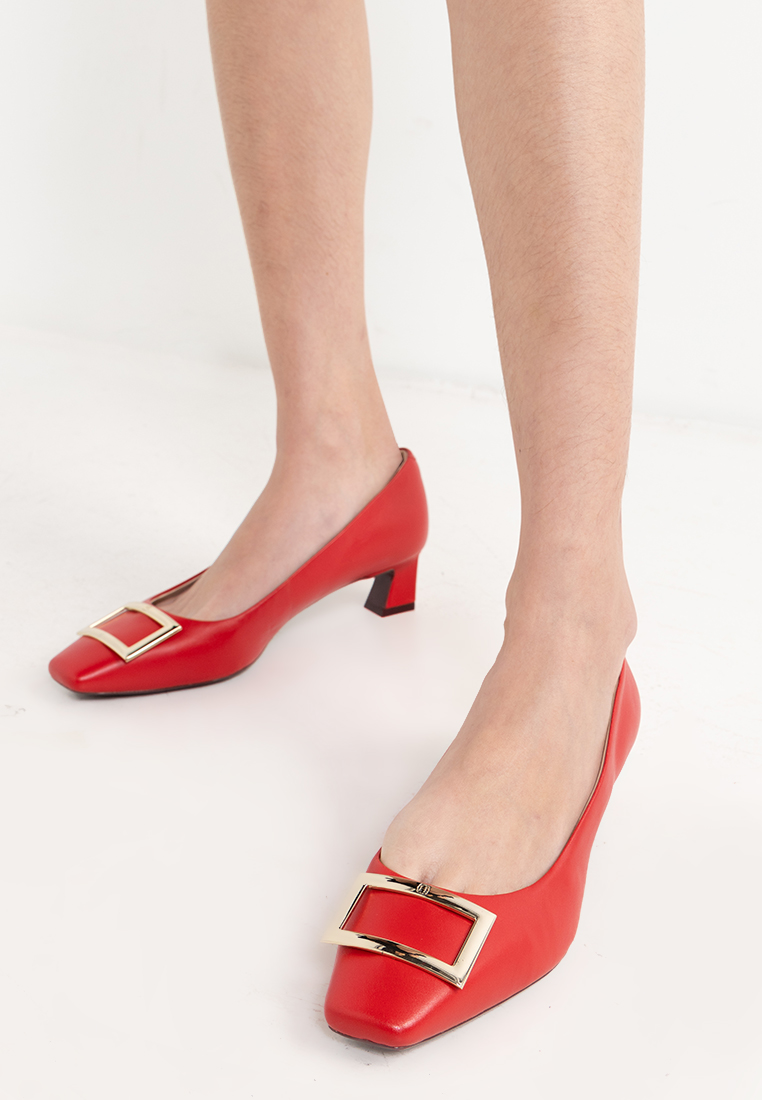 HOPE ROSA Hope Rosa Dixie Red Gold Buckle Square Toe Pump